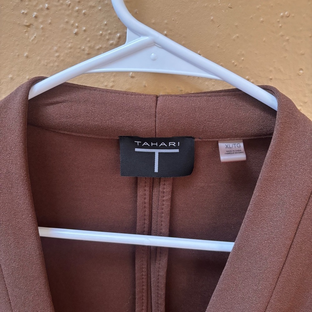 Tahari Womens Brown Ruched 3/4 Sleeve Open Front Blazer Jacket Size XL - Picture 2 of 6